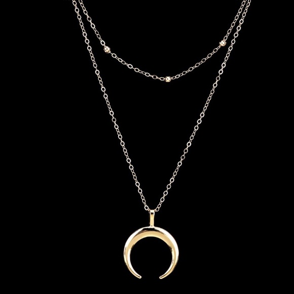 Gold Tone Cresent Moon Double Layer Bead Necklace - Picture 4 of 4